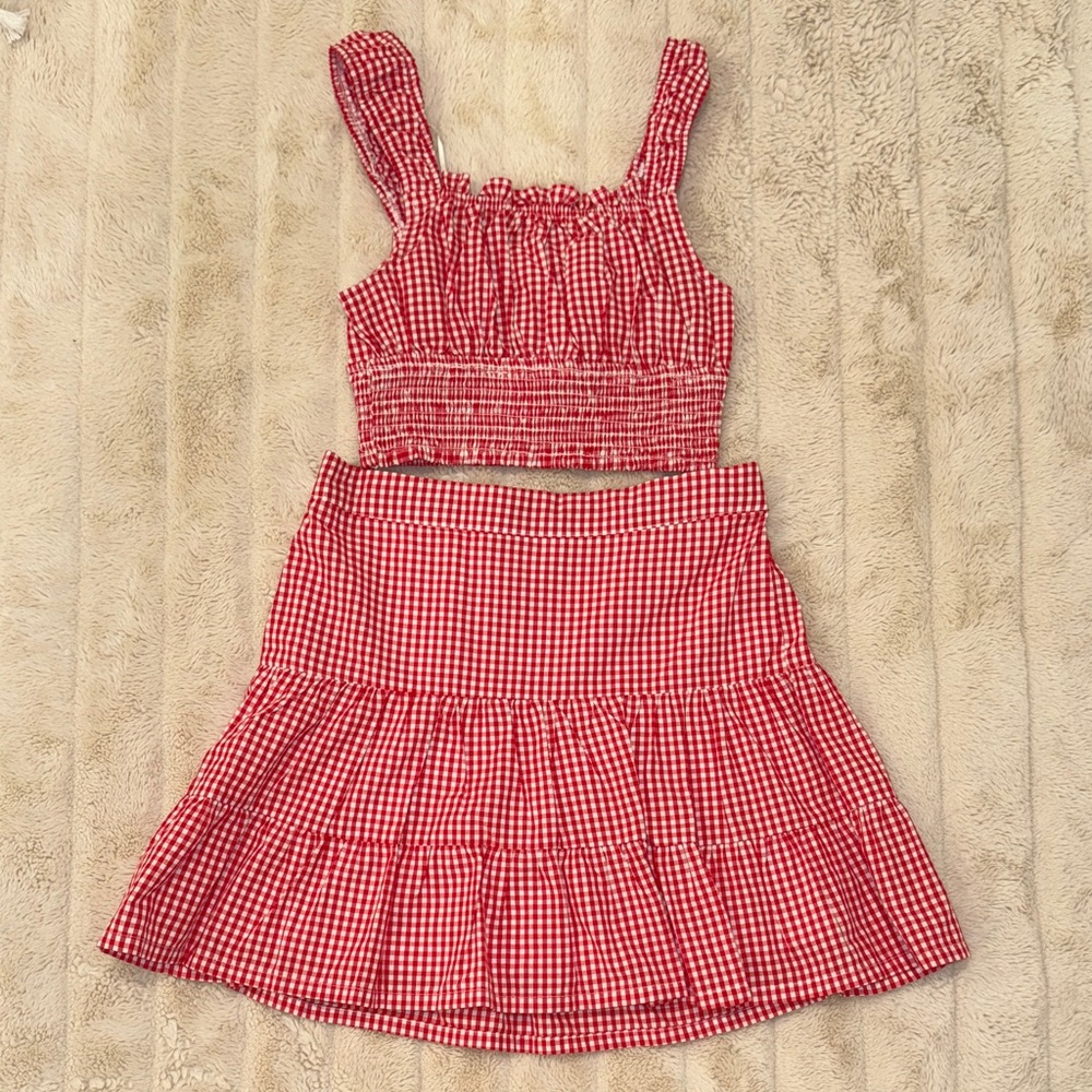 Red and White Gingham Skirt Set